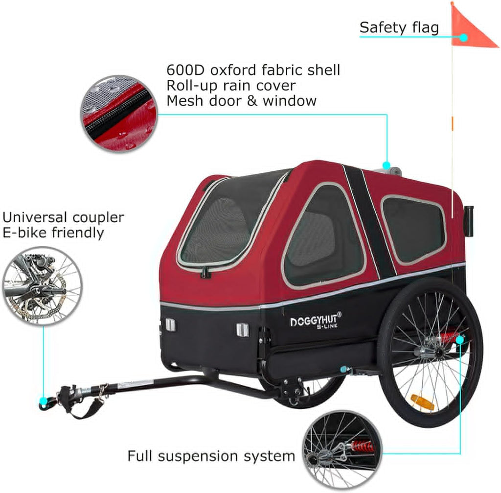 Doggyhut S-Line XL Hundeanhänger & Hundebuggy mit Federung 2 in 1 Hunde Fahrradanhänger Jogger gefedert bis 45 kg