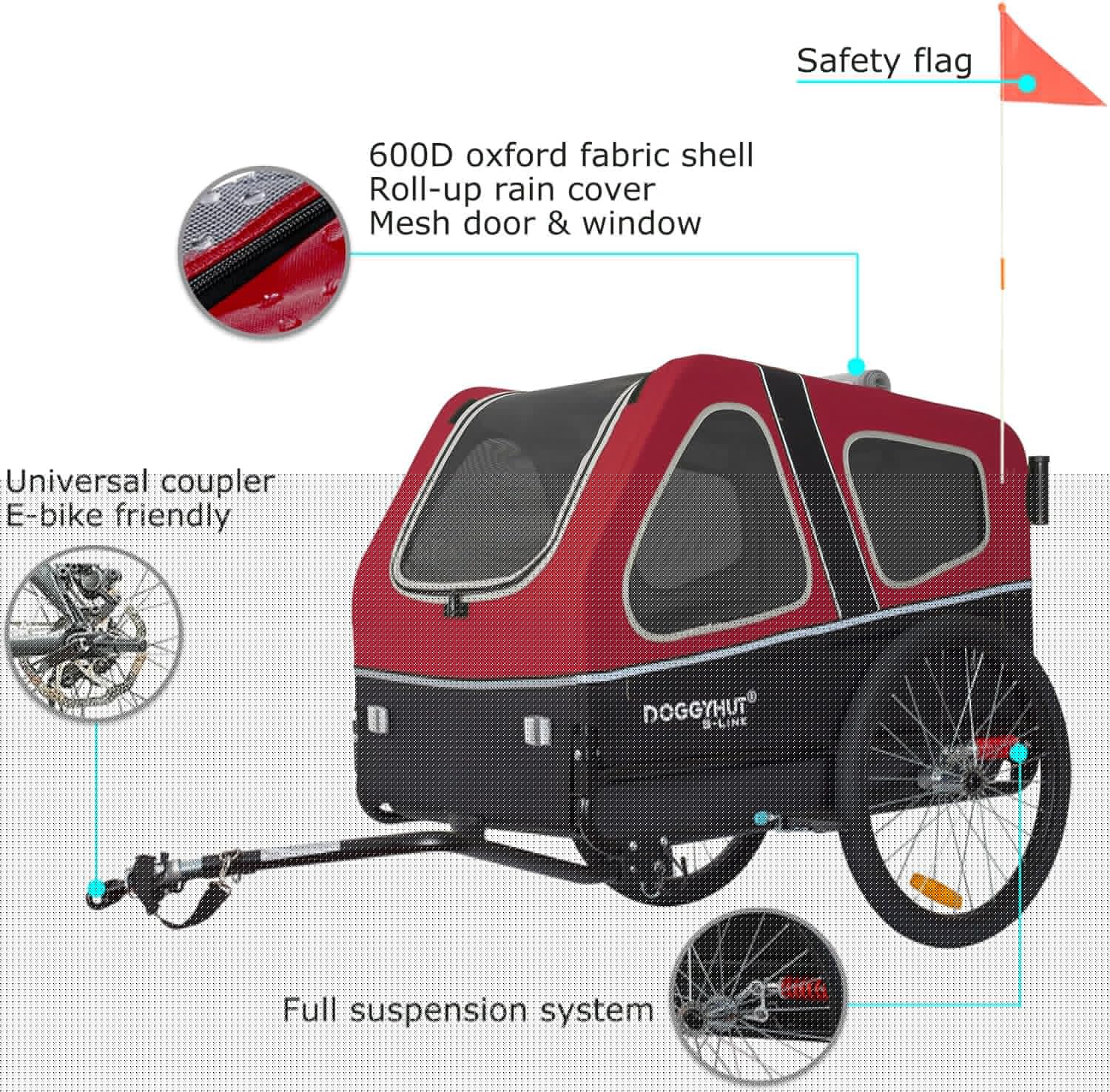 Doggyhut S-Line XL Hundeanhänger & Hundebuggy mit Federung 2 in 1 Hunde Fahrradanhänger Jogger gefedert bis 45 kg