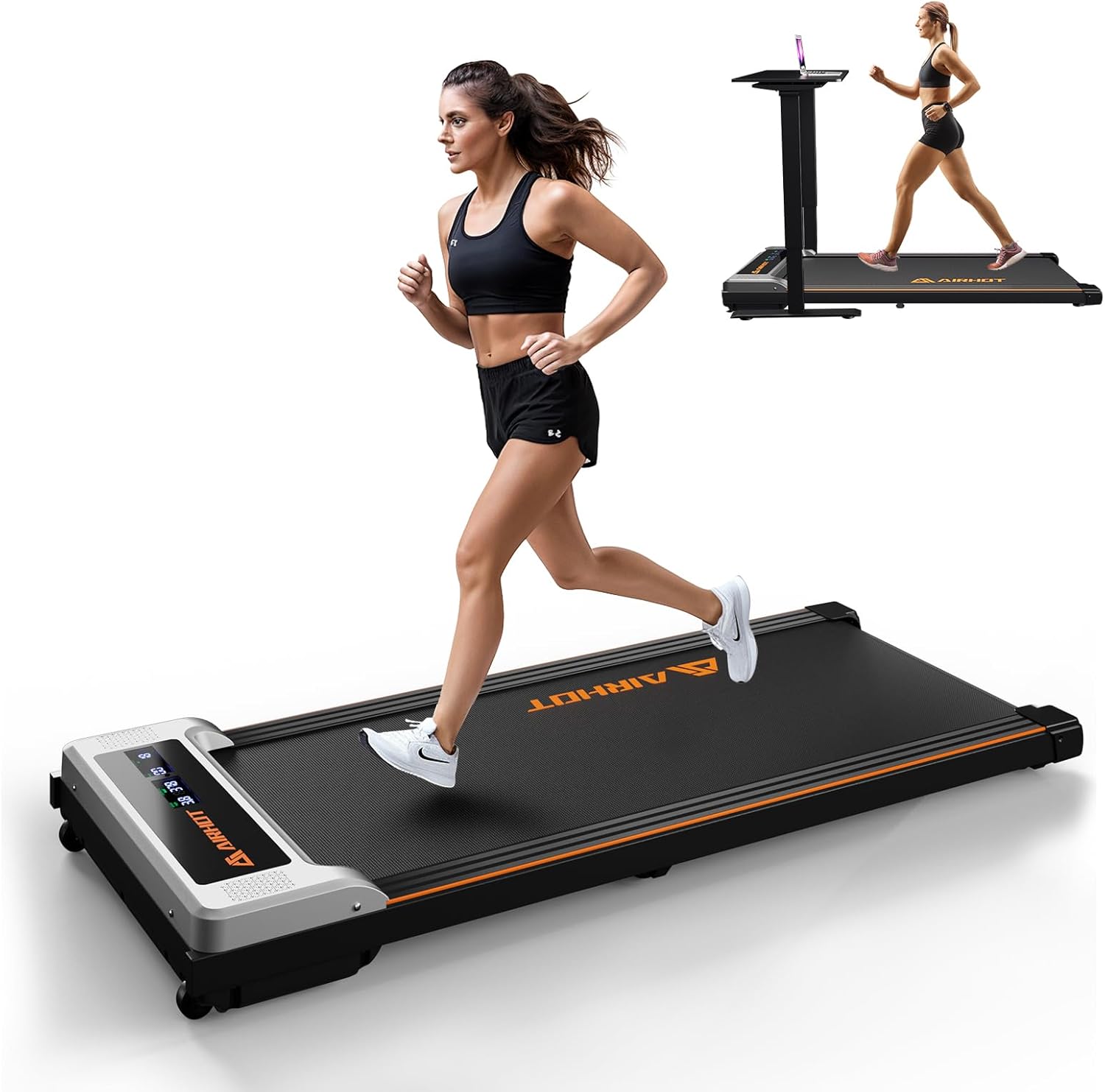 Laufband für Zuhause-AIRHOT, 2,5 PS Walking Pad, Untertisch-Laufband mit Fernbedienung und LED-Anzeige, maximale Geschwindigkeit von 6 km/h BZW. 12 km/h. Kompaktes Laufband für zuhause oder das Büro