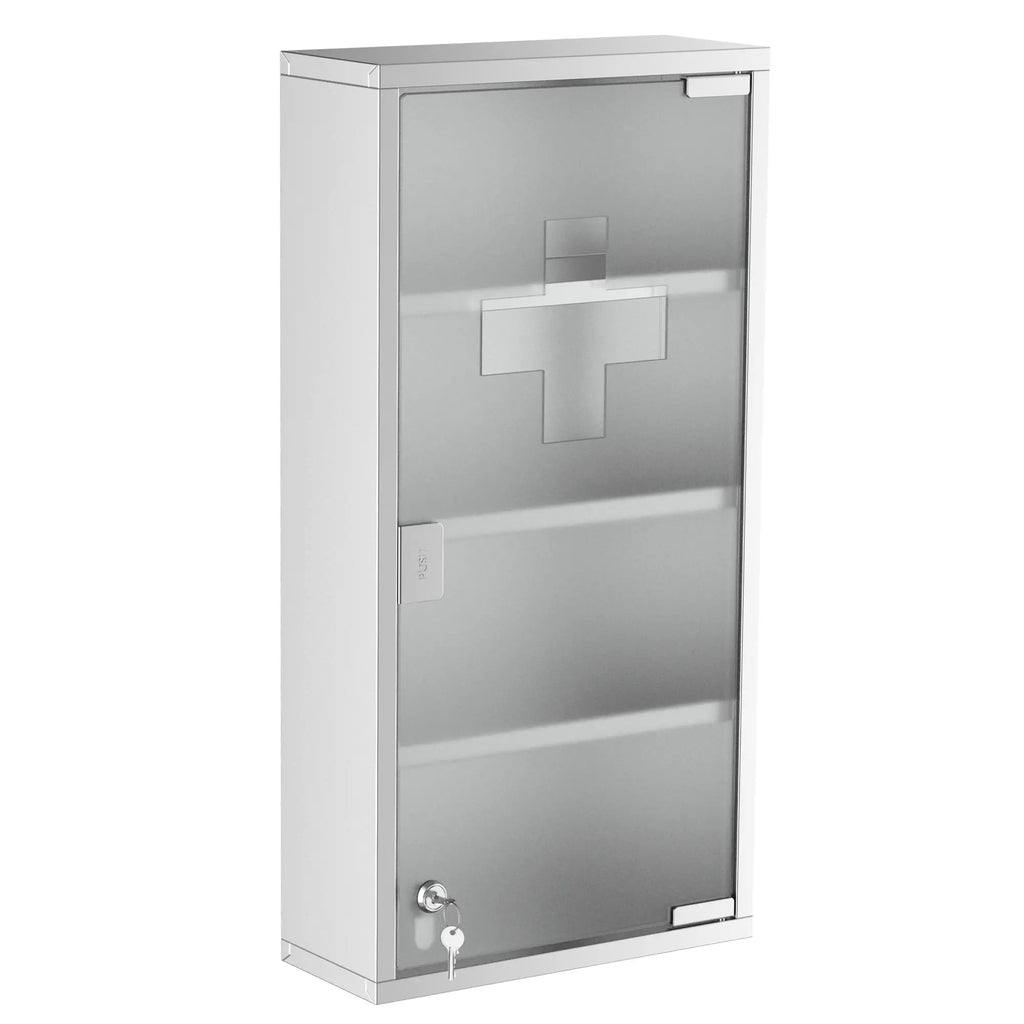 HOMCOM Medizinschrank abschließbar Tip-On Automatik Edelstahl