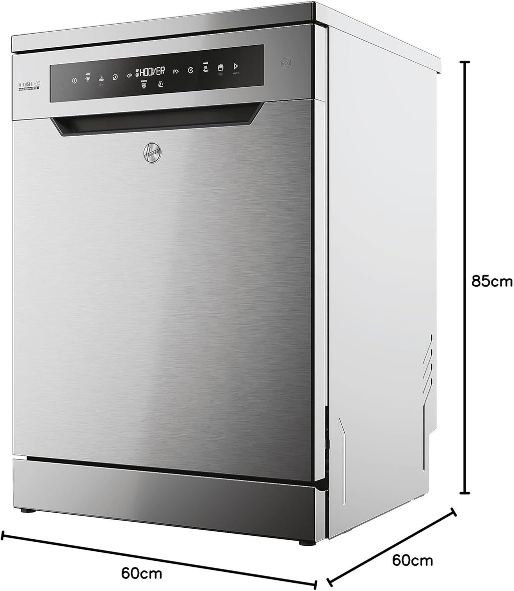 Hoover HF 4C6F0PW Geschirrspüler; 14 Maßgedecke; Freistehend, 60 cm breit; Energieeffizienzklasse C; Smarte Bedienung mit WiFi + Bluetooth-Technologie