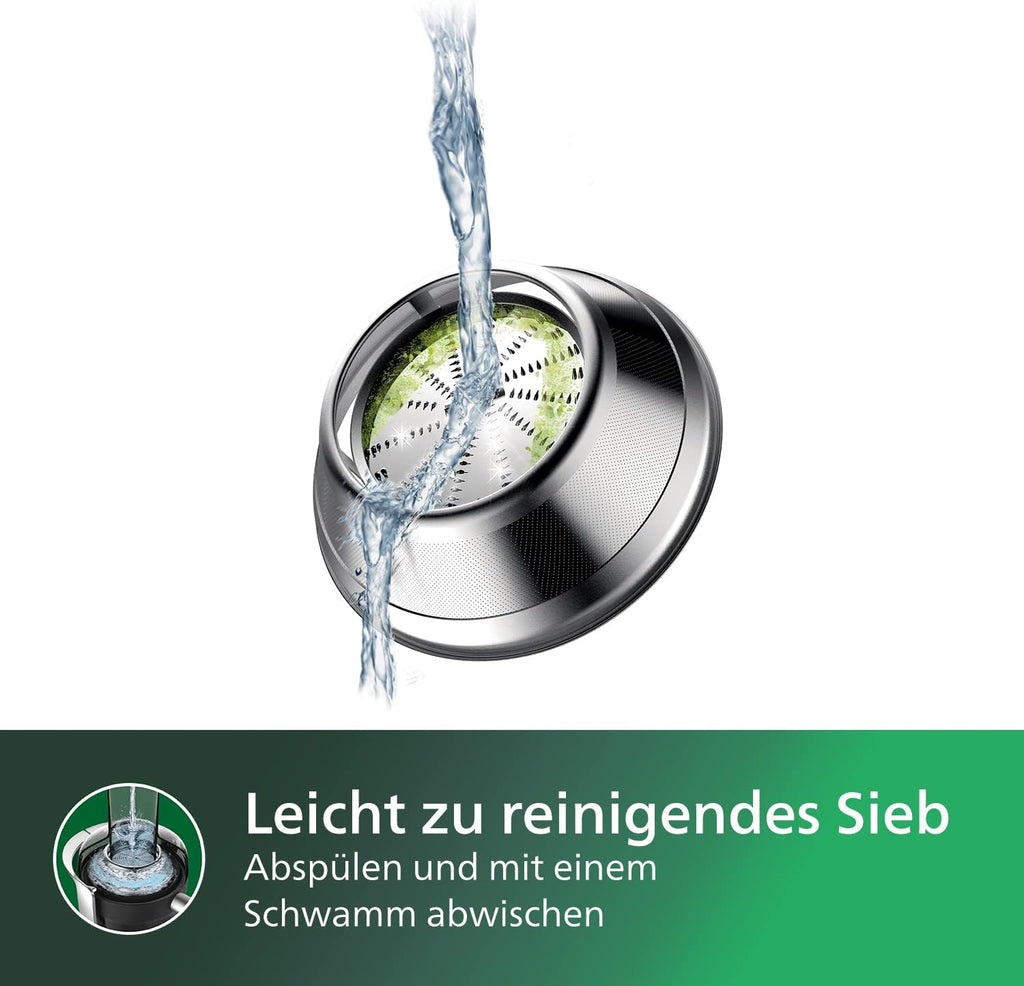 Philips Entsafter – 1100W, 2L, HomeID-Rezepte-App, XXL-Einfüllffnung, QuickClean (HR1921/20), 25 x 43.2 x 29.6 cm, Edelstahl