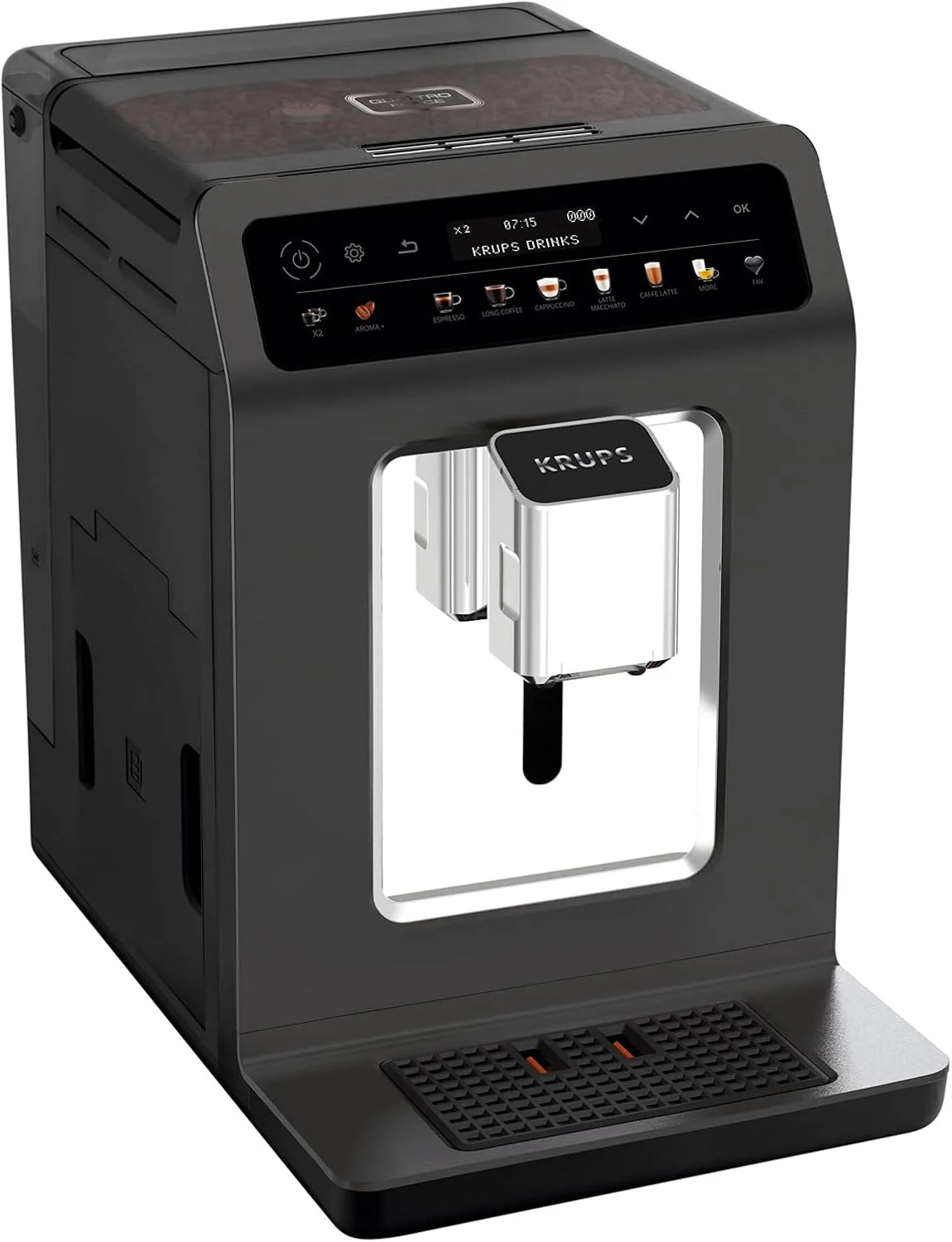 Krups Evidence One Kaffeevollautomat mit Milchschlauch, 12 Getränke, 2-Tassen-Funktion, Farbdisplay, Kaffeemaschine, TÜV-Siegel, Schwarz, EA895N10, Meteor Graphit