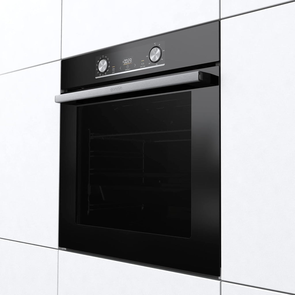 Gorenje 738971 Einbaubackofen-Set OptiBake Black Steam Pyro Set / 77L / Heißluft/Pyrolyse/ExtraSteam/GentleClose/AirFry/Pizzamode 300°C/PerfectGrill/Induktions-Kochfeld mit BridgeZone/schwarz