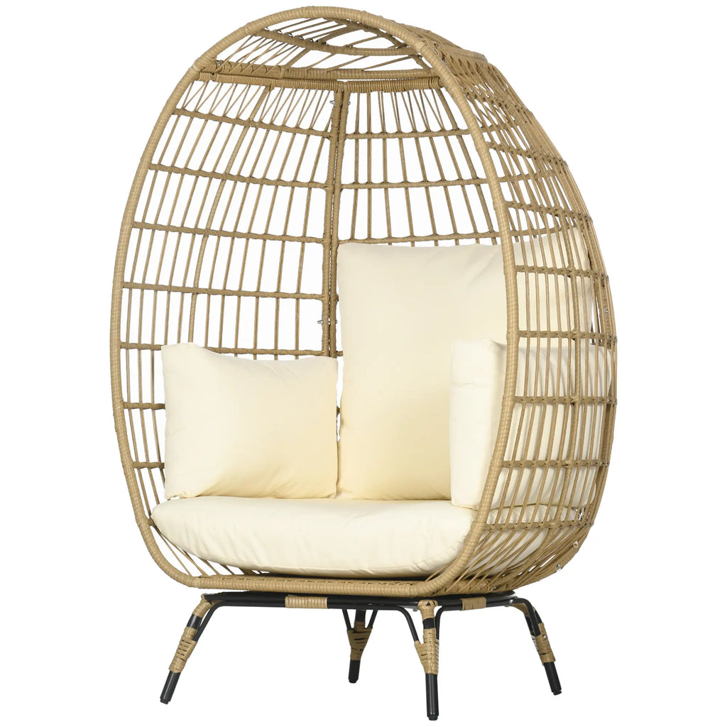 Outsunny Rattansessel Korbform mit dicken Kissen verstellbare Füße