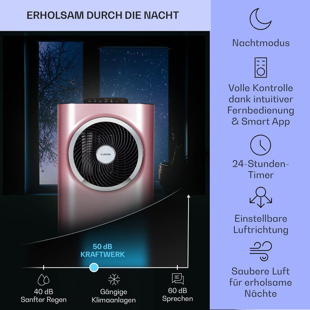 Klarstein Mobile Klimaanlage mit Abluftschlauch, 5-in-1 Klimagerät, Ventilator, Luftentfeuchter, Luftreiniger & Nachtmodus, App-Steuerung, Kleine & Portable, für Wohnung & Büro, 12000 BTU