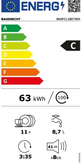 Bauknecht BK6FC11BS7A0X Vollintegrierbarer Geschirrspüler (45 cm)/ ActiveDry/Sensorprogramm/PowerClean/Besteckschublade/Hygiene-Programm/Vollwasserschutz/Multizone/Startzeitvorwahl