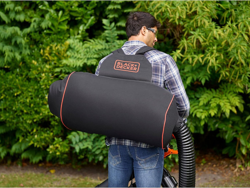 Black+Decker 3-in-1 Elektro-Laubsauger/Laubblser BEBLV301 (3.000 Watt, mit Hcksler + aufsteckbarem Laubrechen, 72l Fangsack-Rucksack - hohe Blasgeschwindigkeit & verstellbare Saugleistung)