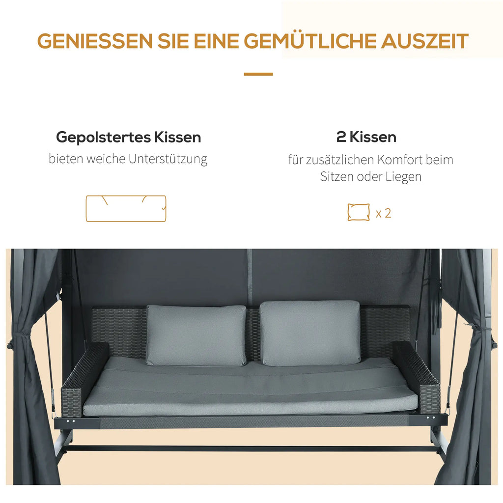Outsunny Hollywoodschaukel Outdoor 3-in-1 mit Baldachin & Sichtschutz