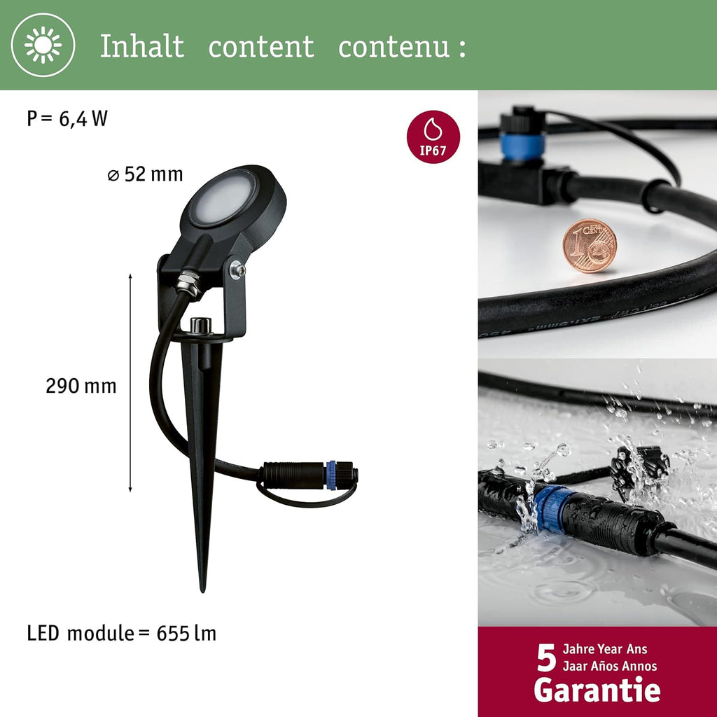 Paulmann Leuchten Paulmann 93696 Outdoor Plug & Shine 3er-Set Spot Sting Basisset IP67 3000K 3 x 6W