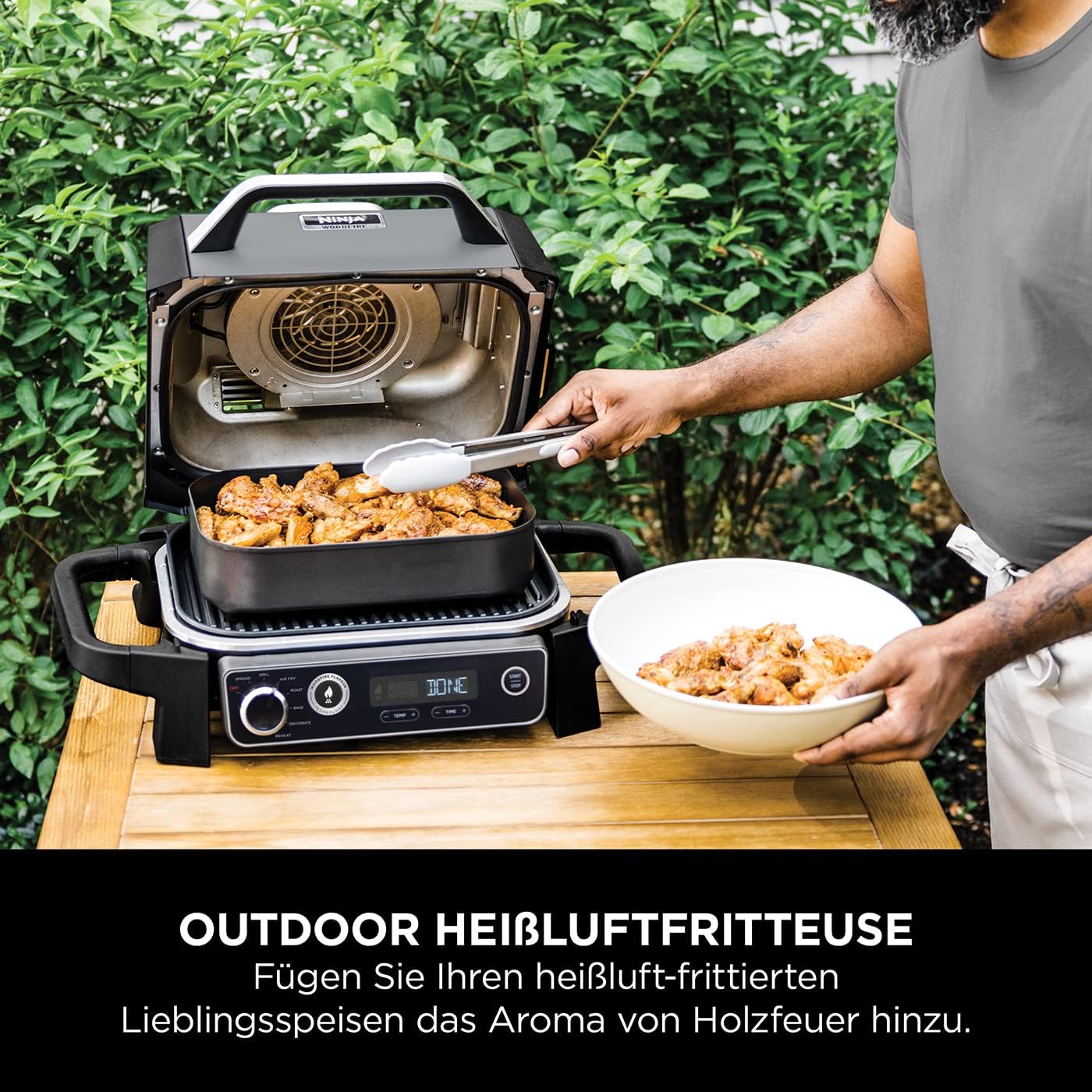 Ninja Woodfire Electric BBQ Grill & Smoker & Air Fryer, 7-in-1 Outdoor BBQ Grill, Air Fry, Smoke, Roast, Bake and more, Weather Resistant, Non-Stick, Portable, Electric, Grey/Black OG701EU