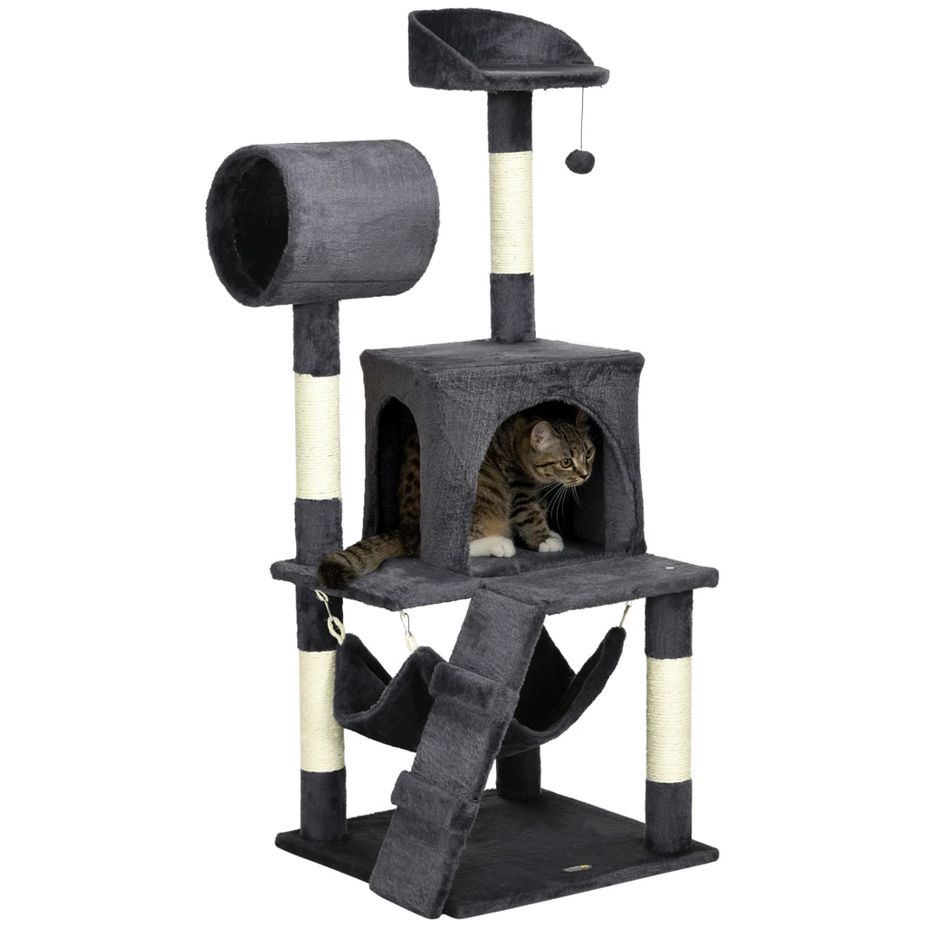 PawHut Kratzbaum Katzenmöbel mit Katzenhaus Hängematte Spielzeug
