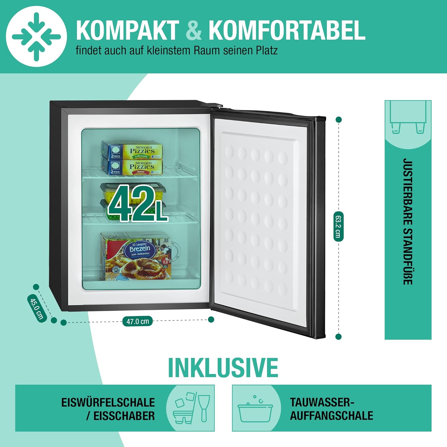 Bomann Gefrierschrank klein mit 42L Nutzinhalt | Mini Gefrierschrank mit 2 herausnehmbaren Gitterablagen | Gefrierschrank mit wechselbarem Türanschlag & stufenloser Temperaturreglung |GB 7236 schwarz