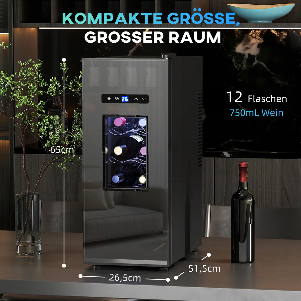 HOMCOM Weinkühlschrank 12 Flaschen 30 L Schwarz