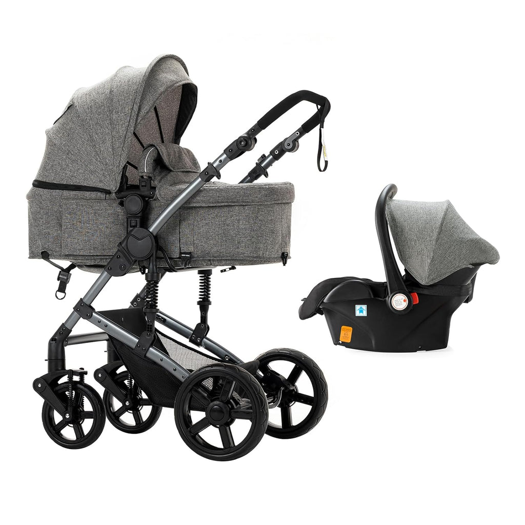 3 in 1 Kombikinderwagen 3 in 1 Reisesysteme Kinderwagen Infant Hochlandschaft Liegender Buggy Kinderwagen Neugeborenen Kinderwagen Faltbarer Standardkinderwagen (906 White)