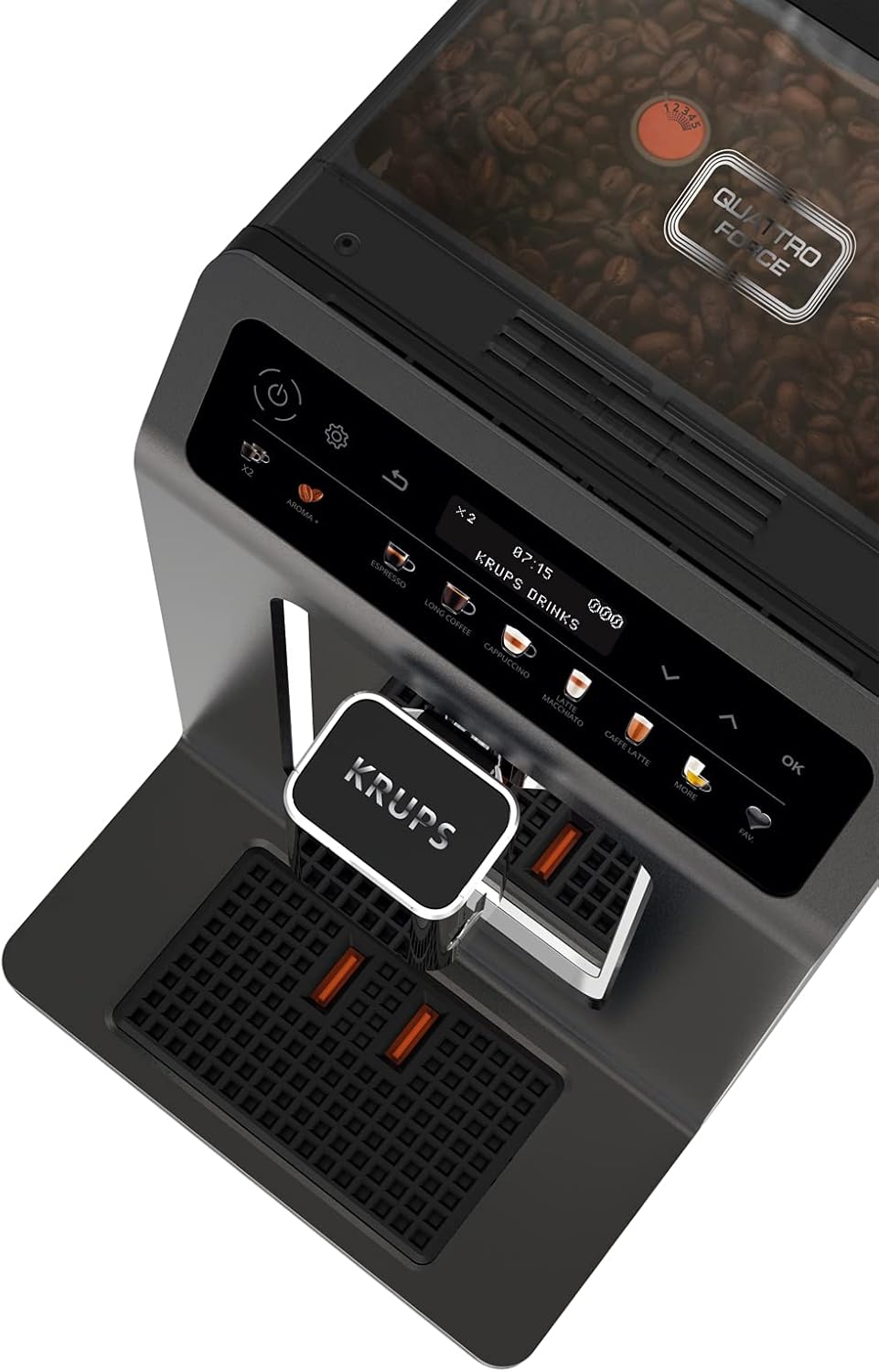 Krups Evidence One Kaffeevollautomat mit Milchschlauch, 12 Getränke, 2-Tassen-Funktion, Farbdisplay, Kaffeemaschine, TÜV-Siegel, Schwarz, EA895N10, Meteor Graphit
