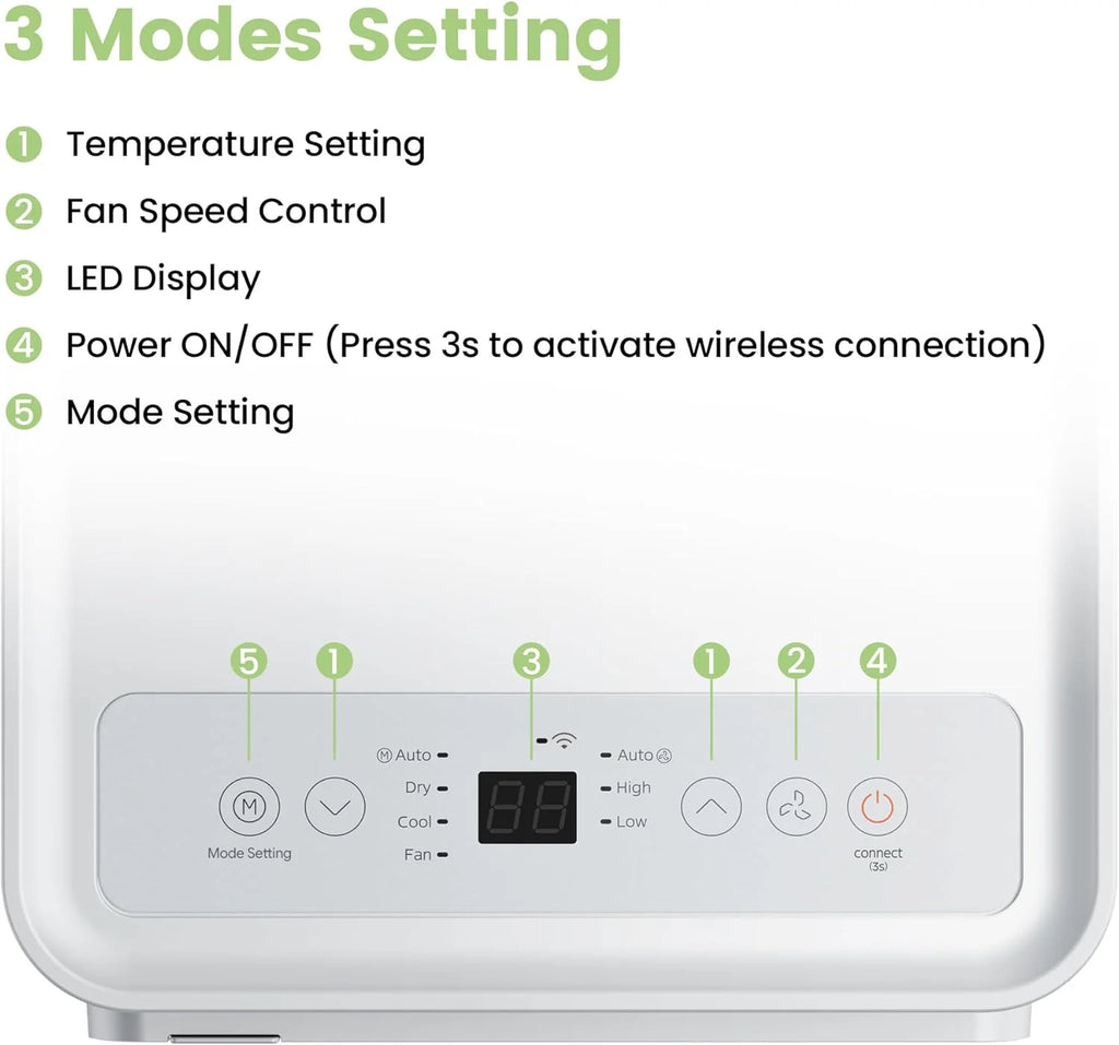 Comfee Mobiles Klimagert Easy Cool 2.0, 7000 BTU 2,0kW, Kühlen&Ventilieren&Entfeuchten, Raumgre bis 68m(25㎡), APP-Steuerung/Alexa/Google Home/IFTTT, Mobile Klimaanlage mit Abluftschlauch