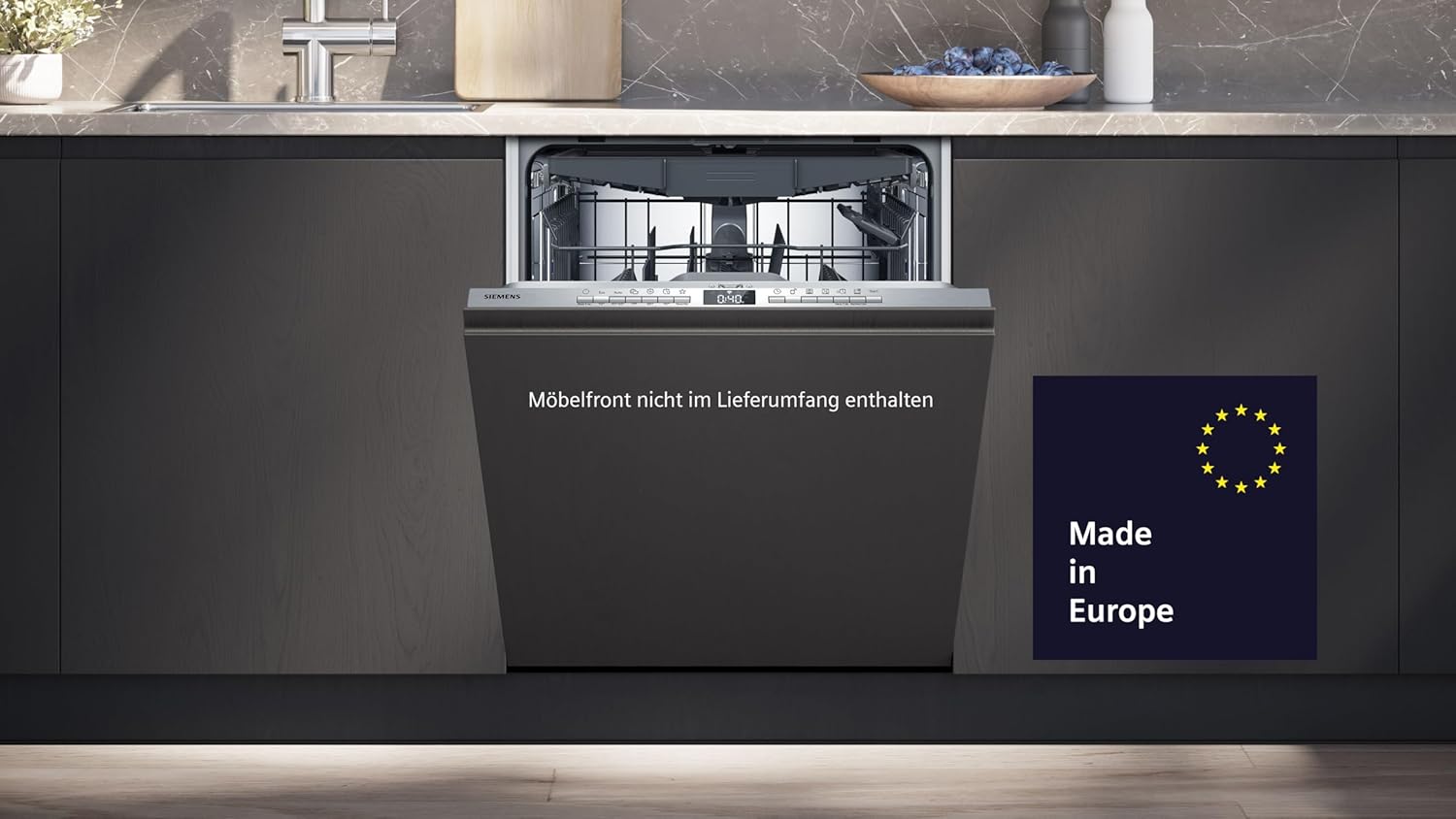 Siemens SN43ES14VE, iQ300 Smarter Geschirrspüler, Unterbau-Spülmaschine mit Besteckschublade, 60 cm, automatische Türöffnung dank autoOpen dry, besonders leise mit iQdrive-Motor, aquaStop, Edelstahl